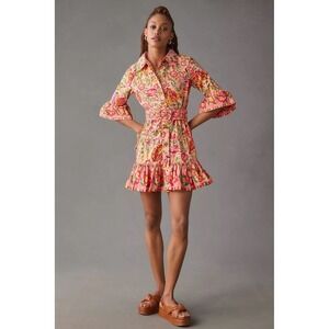 Farm Rio Mini Dress Womens Size Small Ruffle Colorful Painted Bananas Rare